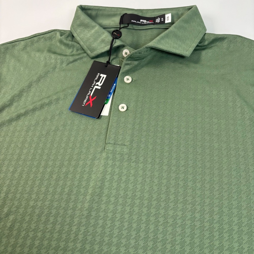 RLX‎ Ralph Lauren Mens XL Green Houndstooth Jacquard Golf Polo New Classic Fit